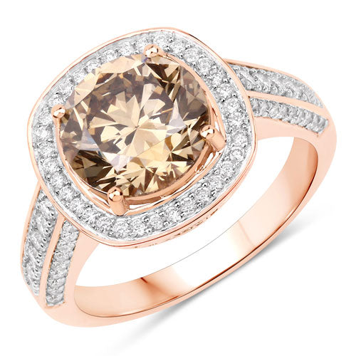 IGI Certified 3.01 Carat Genuine Brown Diamond Center and 0.52cttw White Diamond 18K Rose Gold Ring 3.53cttw on sale at MyriadMart
