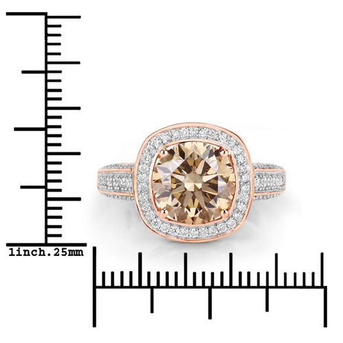 IGI Certified 3.01 Carat Genuine Brown Diamond Center and 0.52cttw White Diamond 18K Rose Gold Ring 3.53cttw on sale at MyriadMart