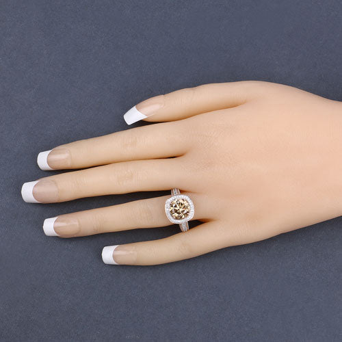 IGI Certified 3.01 Carat Genuine Brown Diamond Center and 0.52cttw White Diamond 18K Rose Gold Ring 3.53cttw on sale at MyriadMart