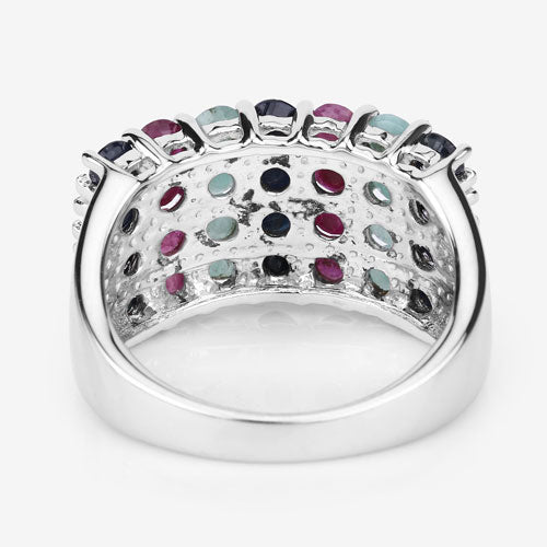 "3.40 Carat Genuine Emerald, Ruby and Black Sapphire .925 Sterling Silver Ring on sale at MyriadMart