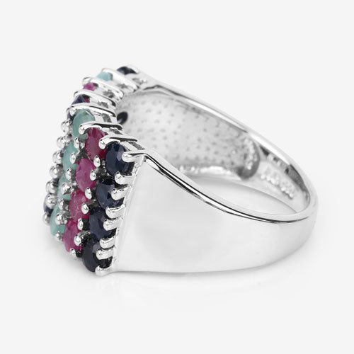 "3.40 Carat Genuine Emerald, Ruby and Black Sapphire .925 Sterling Silver Ring on sale at MyriadMart