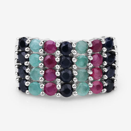 "3.40 Carat Genuine Emerald, Ruby and Black Sapphire .925 Sterling Silver Ring on sale at MyriadMart