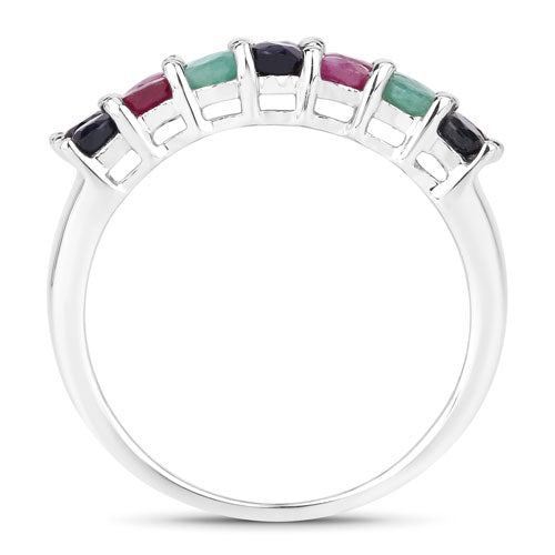 "3.40 Carat Genuine Emerald, Ruby and Black Sapphire .925 Sterling Silver Ring on sale at MyriadMart