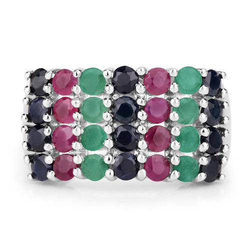 "3.40 Carat Genuine Emerald, Ruby and Black Sapphire .925 Sterling Silver Ring on sale at MyriadMart