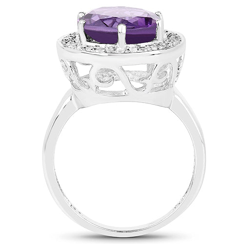 4.27 Carat Genuine Amethyst and White Topaz .925 Sterling Silver Ring on sale at MyriadMart