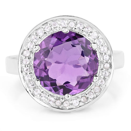 4.27 Carat Genuine Amethyst and White Topaz .925 Sterling Silver Ring on sale at MyriadMart
