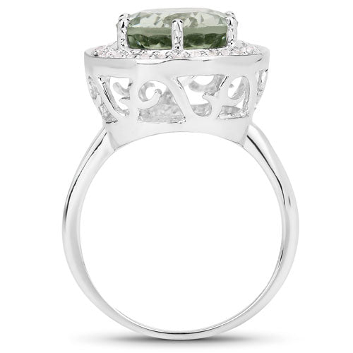 4.94 Carat Genuine Green Amethyst and White Topaz .925 Sterling Silver Ring on sale at MyriadMart
