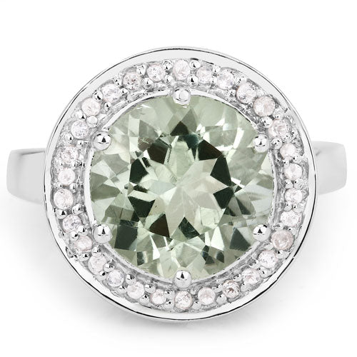 4.94 Carat Genuine Green Amethyst and White Topaz .925 Sterling Silver Ring on sale at MyriadMart
