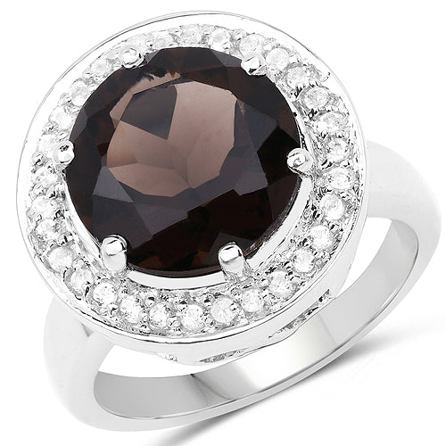 4.52 Carat Genuine Smoky Quartz and White Topaz .925 Sterling Silver Ring on sale at MyriadMart