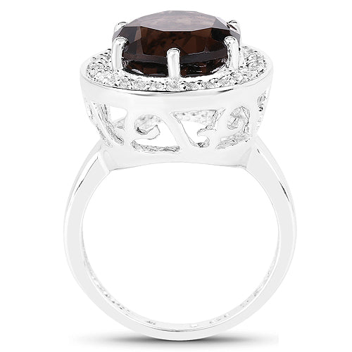 4.52 Carat Genuine Smoky Quartz and White Topaz .925 Sterling Silver Ring on sale at MyriadMart