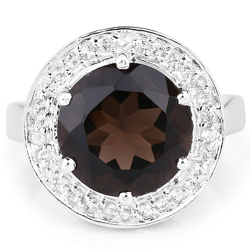 4.52 Carat Genuine Smoky Quartz and White Topaz .925 Sterling Silver Ring on sale at MyriadMart
