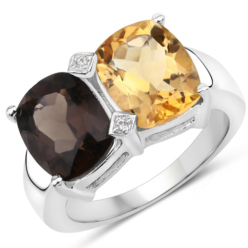 5.01 Carat Genuine Smoky Quartz, Citrine and White Sapphire .925 Sterling Silver Ring on sale at MyriadMart