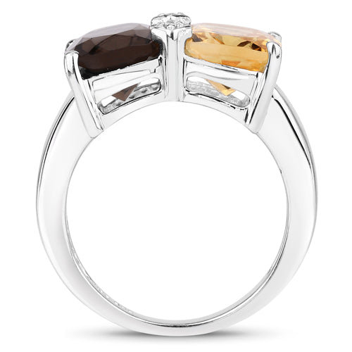 5.01 Carat Genuine Smoky Quartz, Citrine and White Sapphire .925 Sterling Silver Ring on sale at MyriadMart