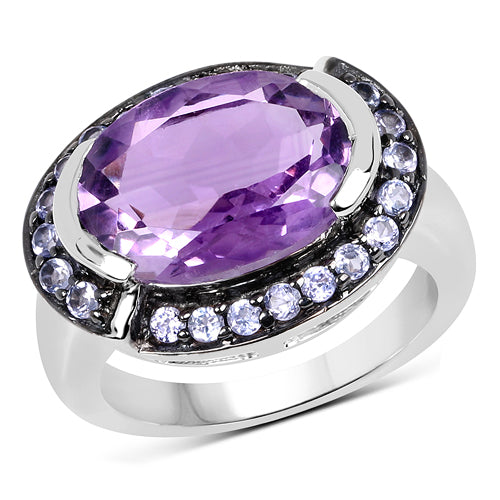 5.56 Carat Genuine Amethyst & Tanzanite .925 Sterling Silver Ring on sale at MyriadMart