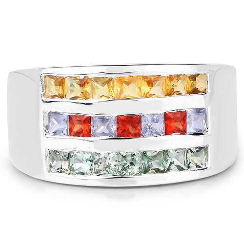 1.69 Carat Genuine Multi Sapphire .925 Sterling Silver Ring on sale at MyriadMart
