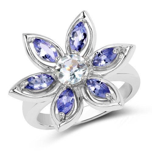 1.34 Carat Genuine Aquamarine and Tanzanite .925 Sterling Silver Ring on sale at MyriadMart