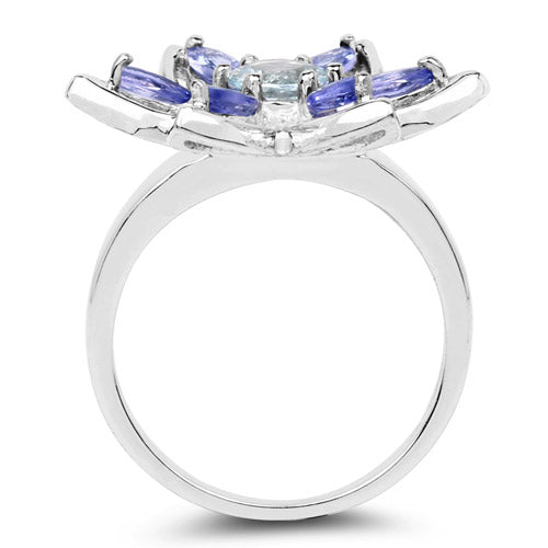 1.34 Carat Genuine Aquamarine and Tanzanite .925 Sterling Silver Ring on sale at MyriadMart