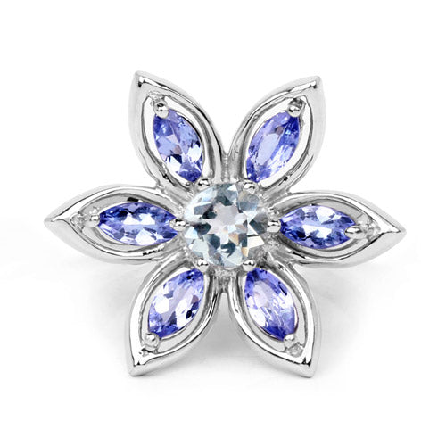 1.34 Carat Genuine Aquamarine and Tanzanite .925 Sterling Silver Ring on sale at MyriadMart
