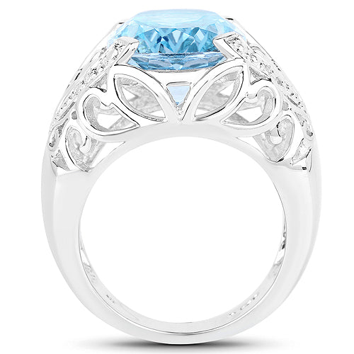 11.29 Carat Genuine Blue Topaz and White Topaz .925 Sterling Silver Ring on sale at MyriadMart
