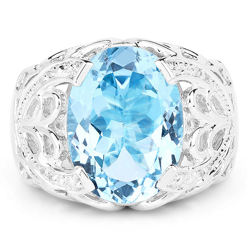 11.29 Carat Genuine Blue Topaz and White Topaz .925 Sterling Silver Ring on sale at MyriadMart