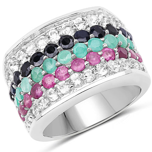 4.28 Carat Genuine Multi Stone .925 Sterling Silver Ring on sale at MyriadMart