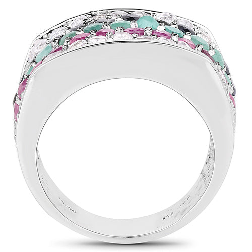 4.28 Carat Genuine Multi Stone .925 Sterling Silver Ring on sale at MyriadMart