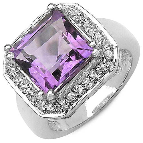 4.91 Carat Genuine Amethyst & White Topaz .925 Sterling Silver Ring on sale at MyriadMart