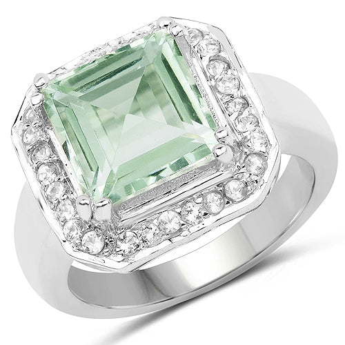 5.21 Carat Genuine Green Amethyst and White Topaz .925 Sterling Silver Ring on sale at MyriadMart