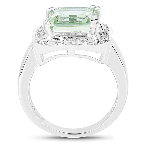 5.21 Carat Genuine Green Amethyst and White Topaz .925 Sterling Silver Ring on sale at MyriadMart