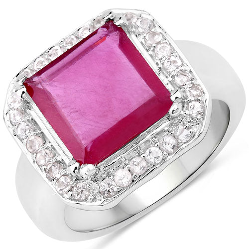 6.36 Carat Glass Filled Ruby and White Topaz .925 Sterling Silver Ring on sale at MyriadMart