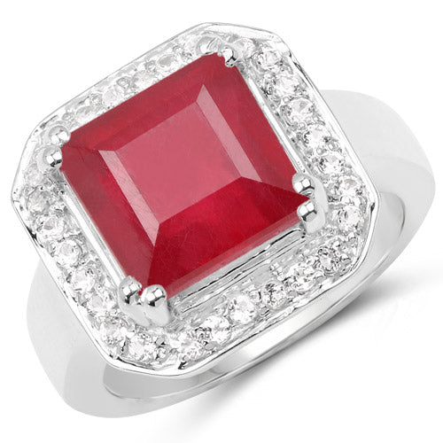 6.36 Carat Glass Filled Ruby and White Topaz .925 Sterling Silver Ring on sale at MyriadMart
