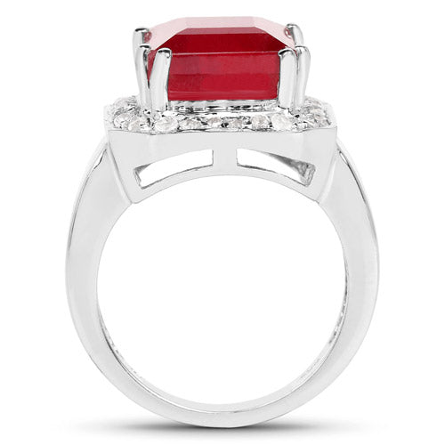 6.36 Carat Glass Filled Ruby and White Topaz .925 Sterling Silver Ring on sale at MyriadMart