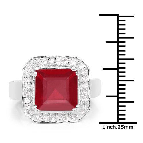 6.36 Carat Glass Filled Ruby and White Topaz .925 Sterling Silver Ring on sale at MyriadMart
