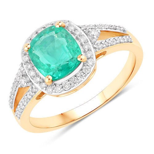 1.65 Carat Genuine Ethiopian Emerald and White Diamond 14K Yellow Gold Ring on sale at MyriadMart