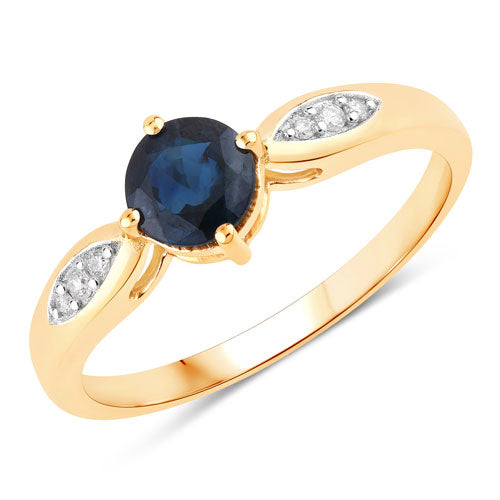 0.89 Carat Genuine Blue Sapphire and White Diamond 10K Yellow Gold Ring on sale at MyriadMart