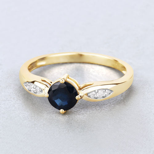 0.89 Carat Genuine Blue Sapphire and White Diamond 10K Yellow Gold Ring on sale at MyriadMart