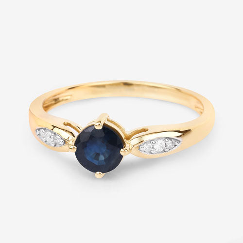 0.89 Carat Genuine Blue Sapphire and White Diamond 10K Yellow Gold Ring on sale at MyriadMart