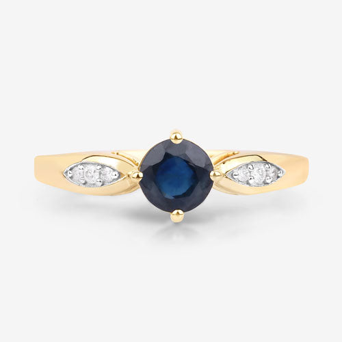 0.89 Carat Genuine Blue Sapphire and White Diamond 10K Yellow Gold Ring on sale at MyriadMart
