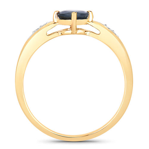 0.89 Carat Genuine Blue Sapphire and White Diamond 10K Yellow Gold Ring on sale at MyriadMart