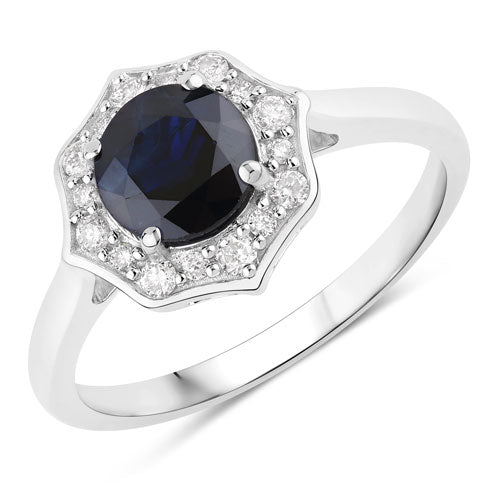 1.34 Carat Genuine Blue Sapphire and White Diamond 10K White Gold Ring on sale at MyriadMart