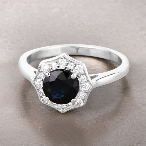 1.34 Carat Genuine Blue Sapphire and White Diamond 10K White Gold Ring on sale at MyriadMart