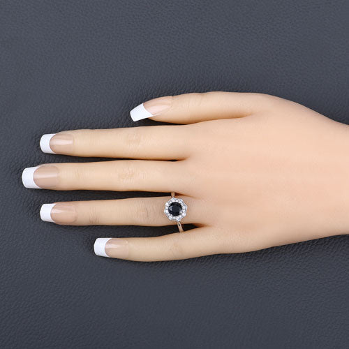 1.34 Carat Genuine Blue Sapphire and White Diamond 10K White Gold Ring on sale at MyriadMart