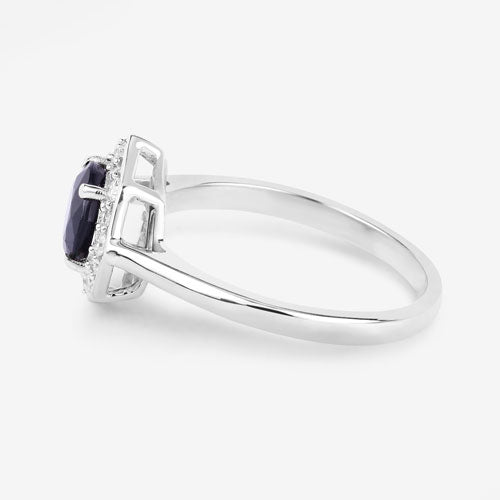 1.34 Carat Genuine Blue Sapphire and White Diamond 10K White Gold Ring on sale at MyriadMart