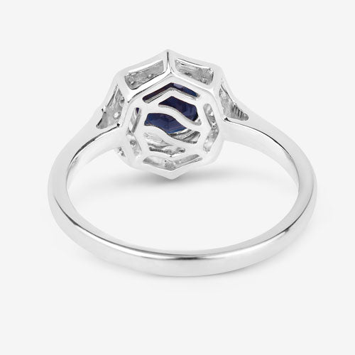 1.34 Carat Genuine Blue Sapphire and White Diamond 10K White Gold Ring on sale at MyriadMart
