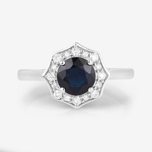 1.34 Carat Genuine Blue Sapphire and White Diamond 10K White Gold Ring on sale at MyriadMart