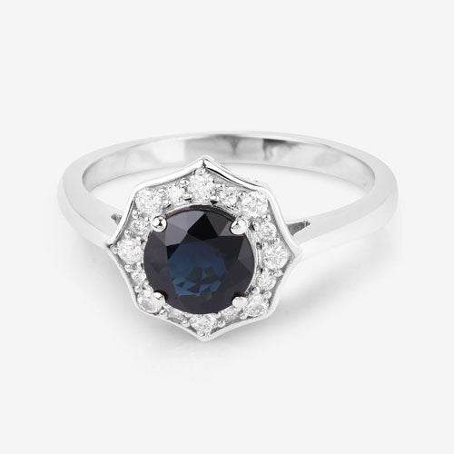 1.34 Carat Genuine Blue Sapphire and White Diamond 10K White Gold Ring on sale at MyriadMart