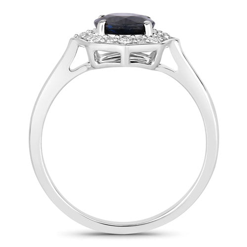 1.34 Carat Genuine Blue Sapphire and White Diamond 10K White Gold Ring on sale at MyriadMart