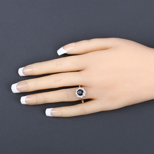 1.34 Carat Genuine Blue Sapphire and White Diamond 10K Yellow Gold Ring on sale at MyriadMart