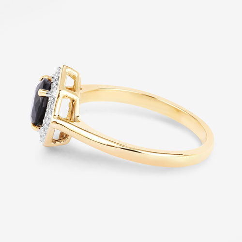 1.34 Carat Genuine Blue Sapphire and White Diamond 10K Yellow Gold Ring on sale at MyriadMart