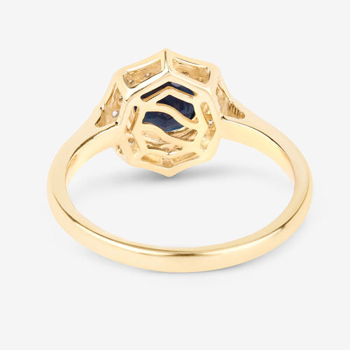 1.34 Carat Genuine Blue Sapphire and White Diamond 10K Yellow Gold Ring on sale at MyriadMart